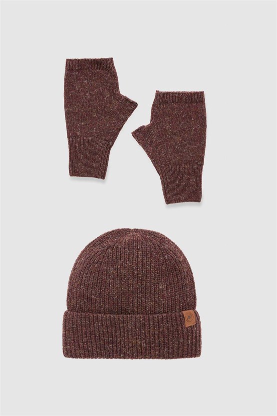 Unisex Yün Bere Eldiven Takımı - Milda Kahverengi