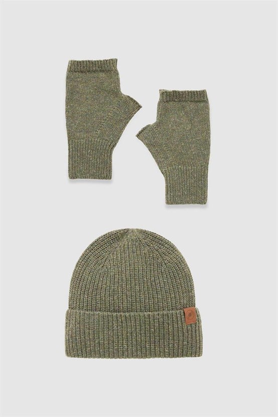 Unisex Yün Bere Eldiven Takımı - Milda Yeşil