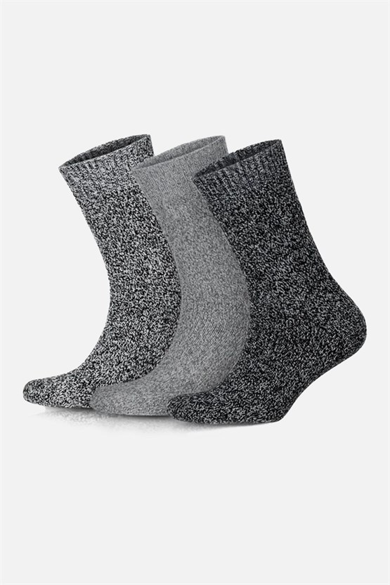 Aytuğ Erkek Norweger Merino Yünü Kışlık 3lü Renkli Soket Bot Çorabı Çok Renkli
