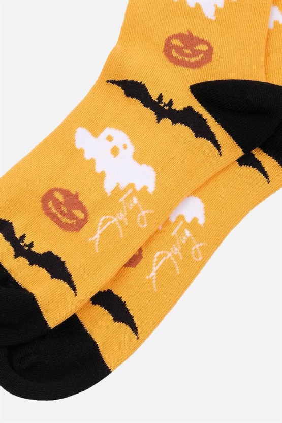 Aytuğ Erkek Pamuklu Halloween Temalı Soket Çorap Sarı
