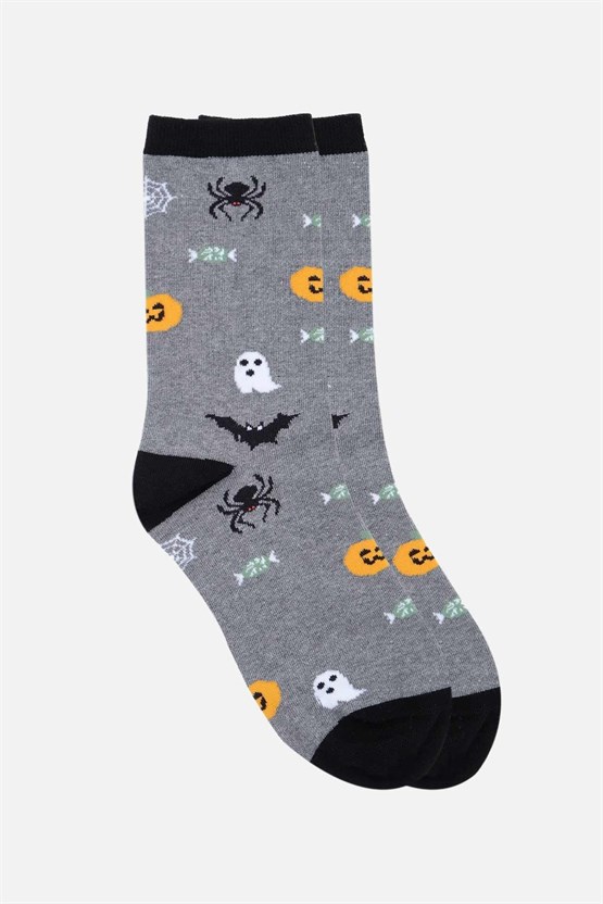 Aytuğ Erkek Pamuklu Halloween Temalı Soket Çorap Gri