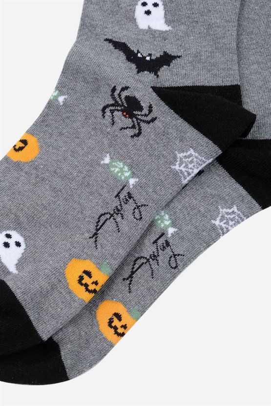 Aytuğ Erkek Pamuklu Halloween Temalı Soket Çorap Gri