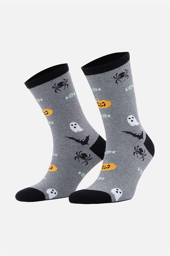 Aytuğ Erkek Pamuklu Halloween Temalı Soket Çorap Gri