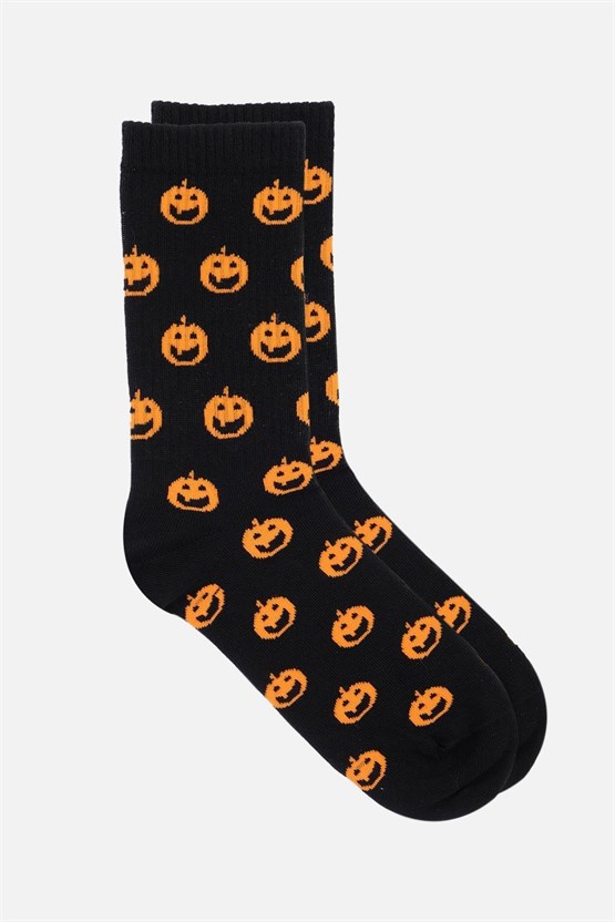 Aytuğ Kadın Pamuklu Halloween Temalı Soket Çorap Siyah