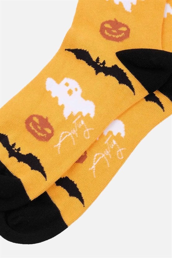 Aytuğ Kadın Pamuklu Halloween Temalı Soket Çorap Sarı