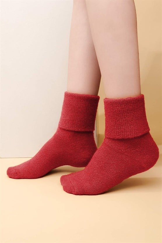 Aytuğ Kadın Soft Peluş Termal Tekli Soket Çorap Kırmızı
