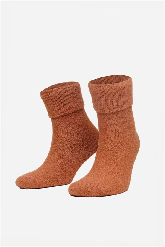 Aytuğ Kadın Soft Peluş Termal Tekli Soket Çorap Kiremit
