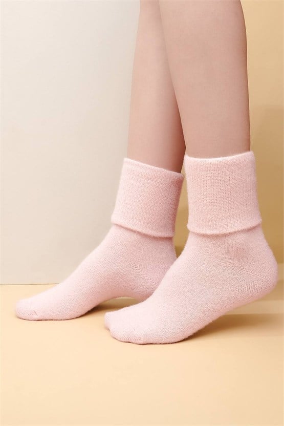 Kadın Soft Peluş Termal Tekli Soket Çorap Açık Pembe