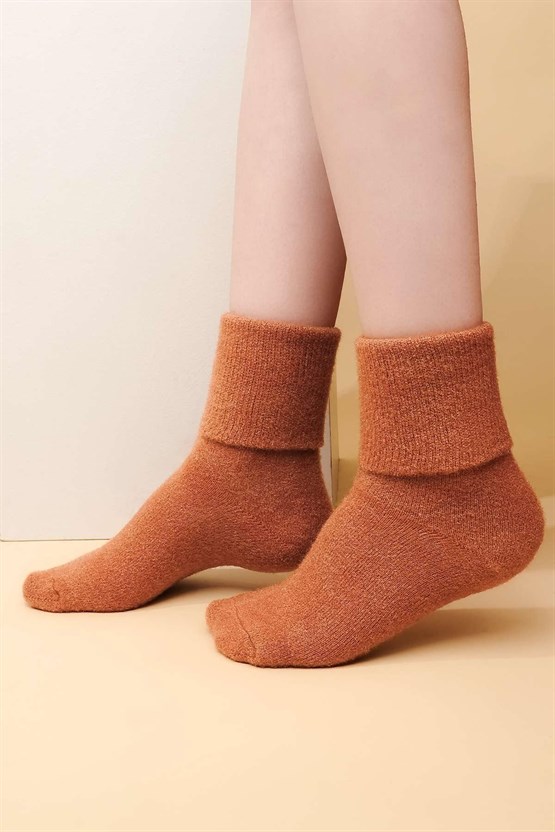 Aytuğ Kadın Soft Peluş Termal Tekli Soket Çorap Kiremit