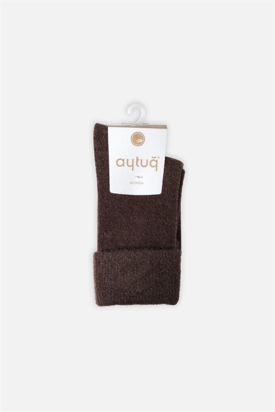 Aytuğ Kadın Soft Peluş Termal Tekli Soket Çorap Kahverengi