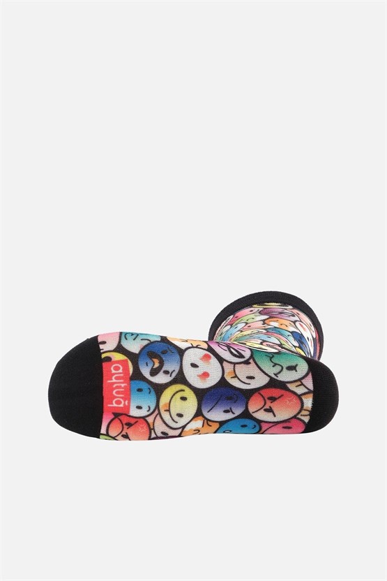 Aytuğ Unisex Pamuklu Emoji Desenli Eğlenceli Soket Çorabı Emoji Desenli