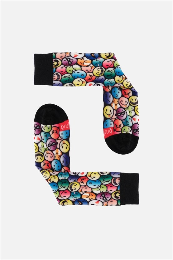 Aytuğ Unisex Pamuklu Emoji Desenli Eğlenceli Soket Çorabı Emoji Desenli