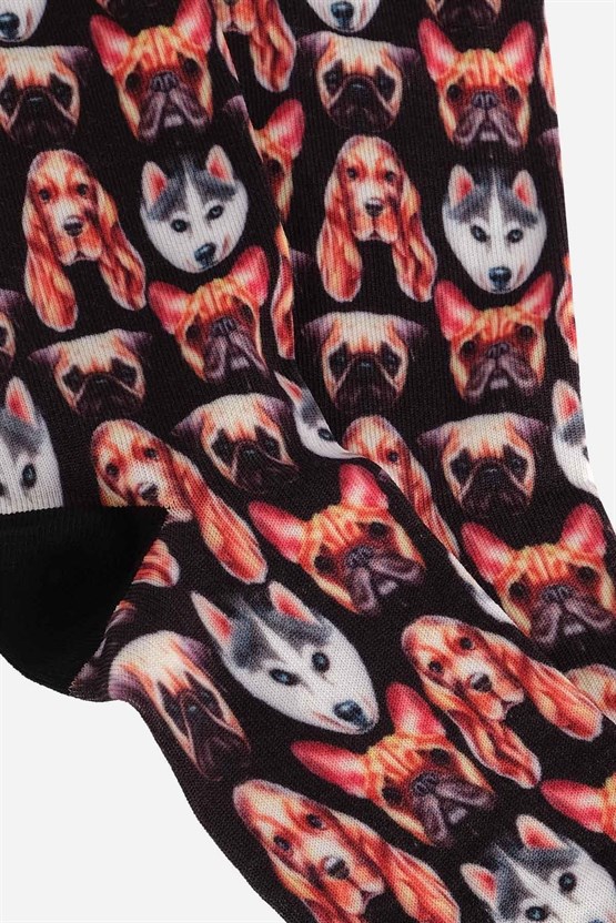 Aytuğ Unisex Pamuklu Köpek Desenli Eğlenceli Soket Çorabı Köpek Desenli