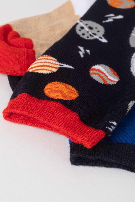 Aytuğ Unisex Pamuklu Tekli Uzay Desenli Eğlenceli Soket Çorabı Uzay Desenli