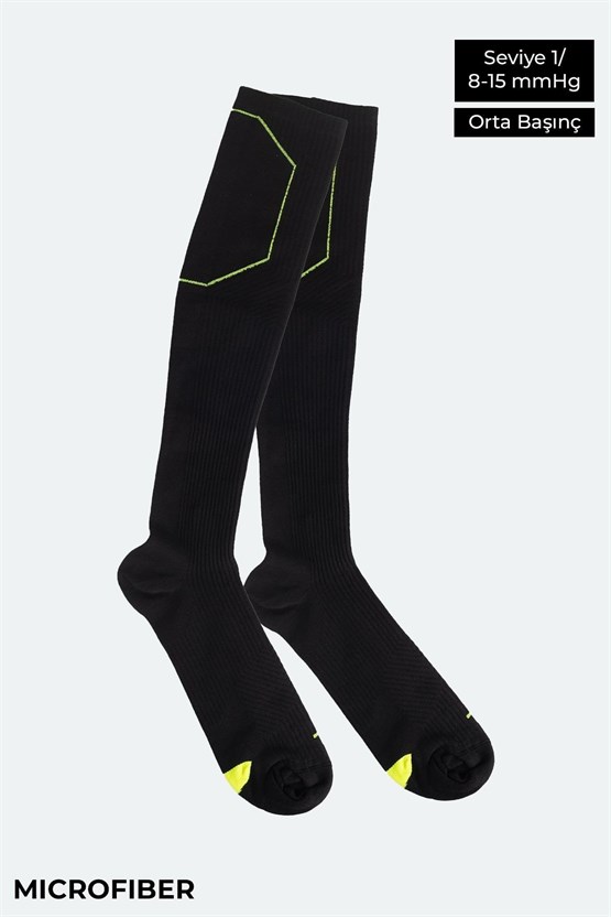 Aytuğ Unisex Sıkılaştırıcı Diz Üstü Koşu Ve Spor Çorabı Siyah