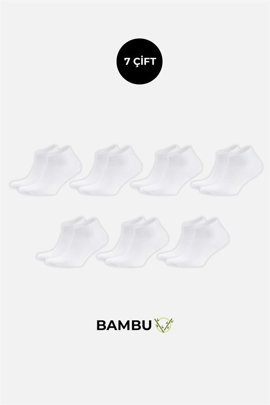 BAMBU Erkek Kutulu 7 Çift Patik Çorap Beyaz