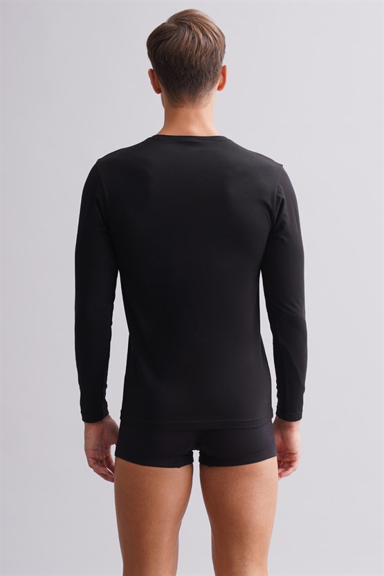 BAMBU HERCULES Slim Fit Bisiklet Yaka Uzun Kollu Erkek Fanila Siyah