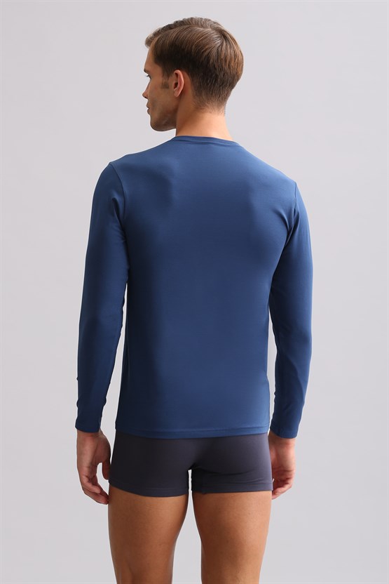 BAMBU HERCULES Slim Fit Bisiklet Yaka Uzun Kollu Erkek Fanila Gece Mavisi
