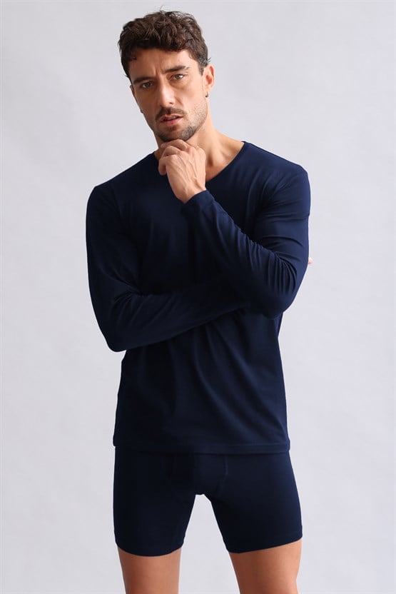 BAMBU HERCULES Slim Fit V Yaka Uzun Kollu Erkek  Fanila Lacivert