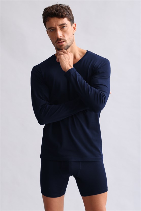 BAMBU HERCULES Slim Fit V Yaka Uzun Kollu Erkek  Fanila Lacivert