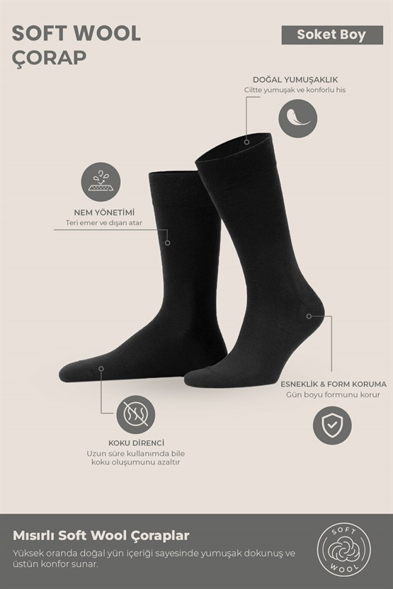 Erkek Yün Tekli Derbili Soket Çorap Siyah