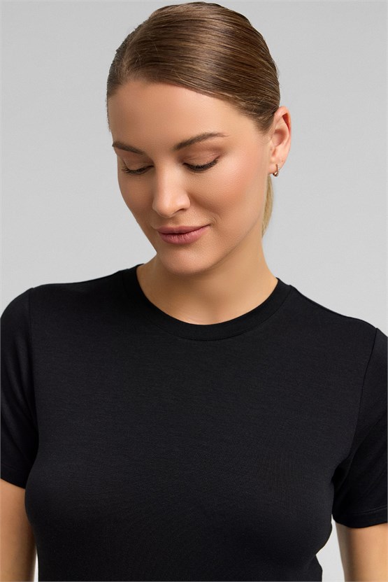 Kadın Zeta Modal by Tencel Tişört SİYAH