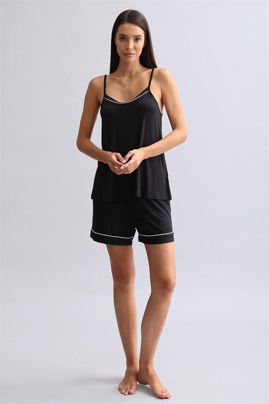 Kadın Modal İnce Askılı Pijama Üst Siyah