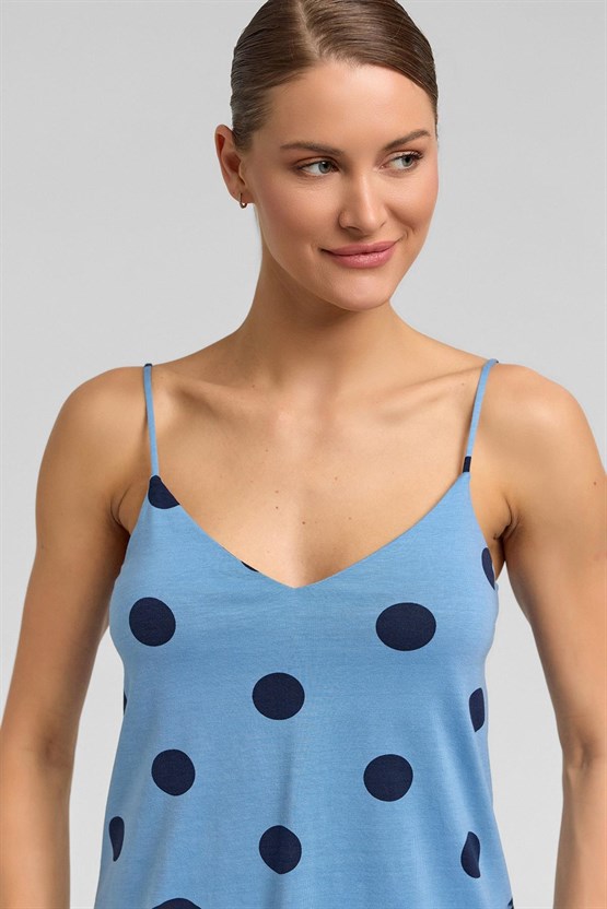 Kadın Modal Puantiyeli İp Askılı Pijama Üst Bebe Mavisi