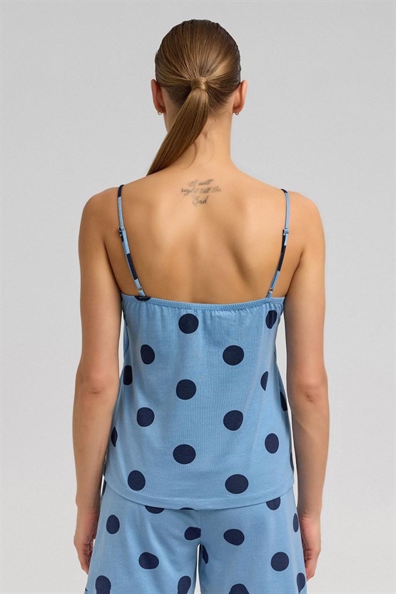 Kadın Modal Puantiyeli İp Askılı Pijama Üst Bebe Mavisi