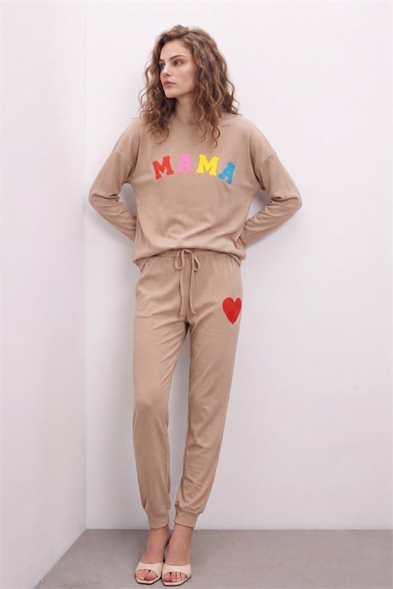 Kadın  Pamuk Pijama Takım Bej
