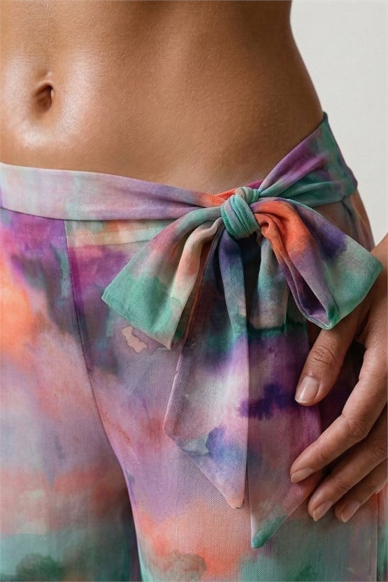 Kadın Yandan Bağlamalı Pantolon Pareo Mor/Batik