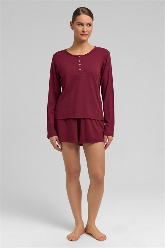 Kadını Kaşkorse Uzun Kollu Sweatshirt Bordo