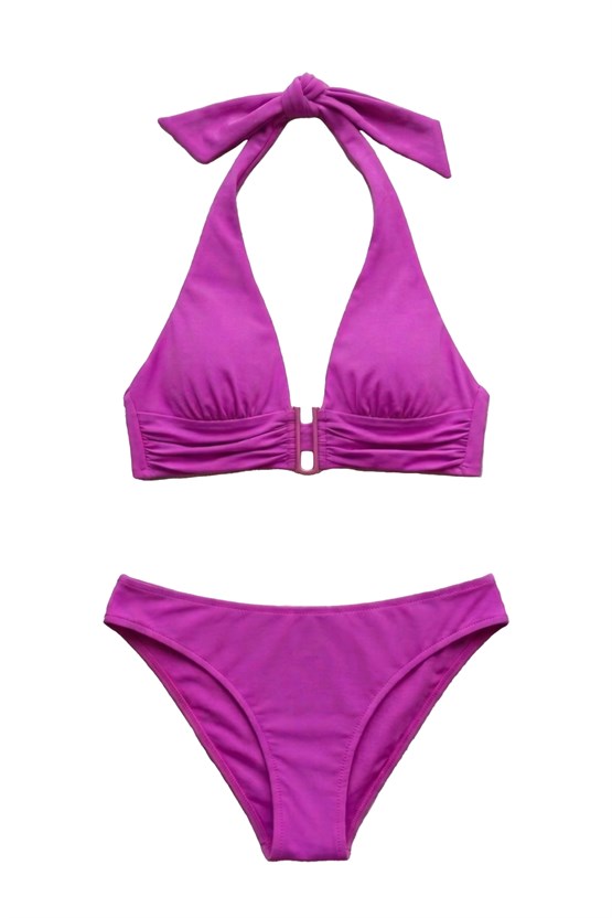 Mısırlı Aksesuarlı Uzun Üçgen Bikini Takım Fuşya