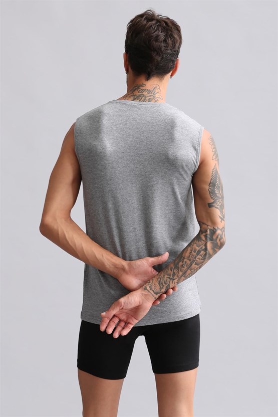 Mısırlı BAMBU HERCULES Slim Fit Bisiklet Yaka Sporcu Atlet / T-Shirt Gri Melanj
