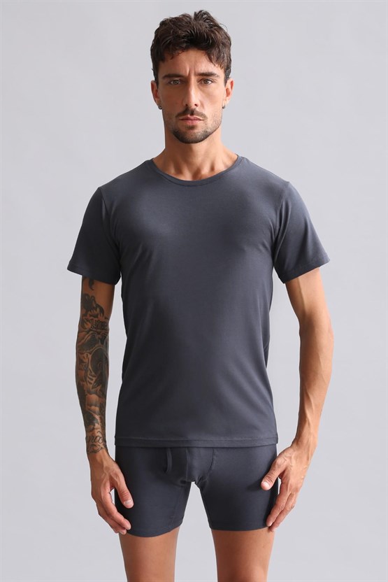 Mısırlı BAMBU HERCULES Slim Fit Bisiklet Yaka Fanila / T-Shirt Antrasit