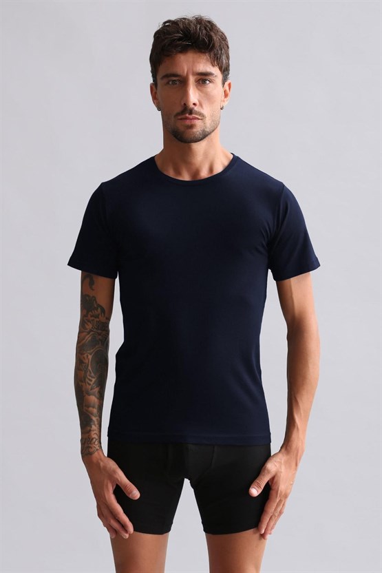 Mısırlı BAMBU HERCULES Slim Fit Bisiklet Yaka Fanila / T-Shirt Lacivert