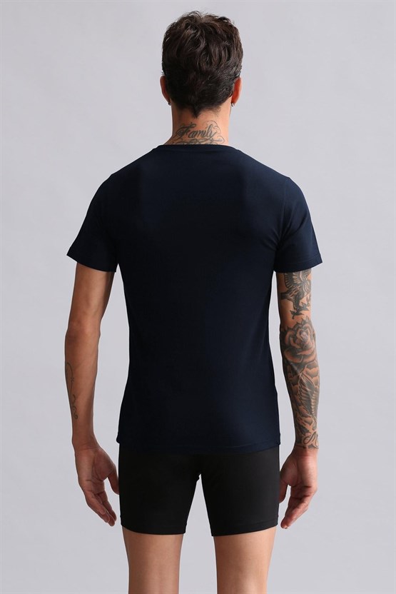 Mısırlı BAMBU HERCULES Slim Fit Bisiklet Yaka Fanila / T-Shirt Lacivert
