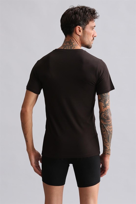 Mısırlı BAMBU HERCULES Slim Fit Bisiklet Yaka Fanila / T-Shirt Kahverengi