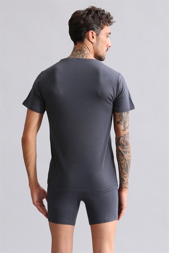 Mısırlı BAMBU HERCULES Slim Fit Bisiklet Yaka Fanila / T-Shirt Antrasit