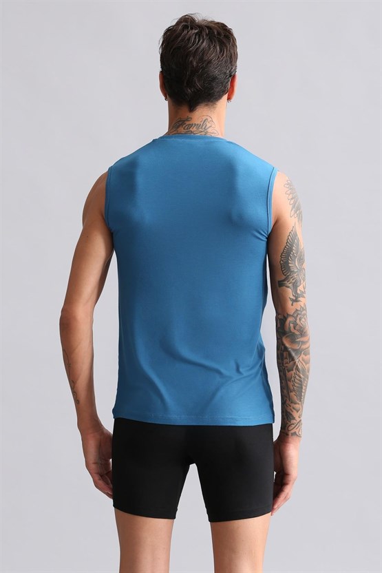 Mısırlı BAMBU HERCULES Slim Fit Bisiklet Yaka Sporcu Atlet / T-Shirt Petrol