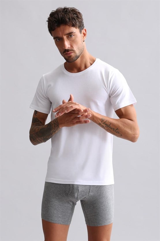 Mısırlı BAMBU HERCULES Slim Fit Bisiklet Yaka Fanila / T-Shirt Beyaz