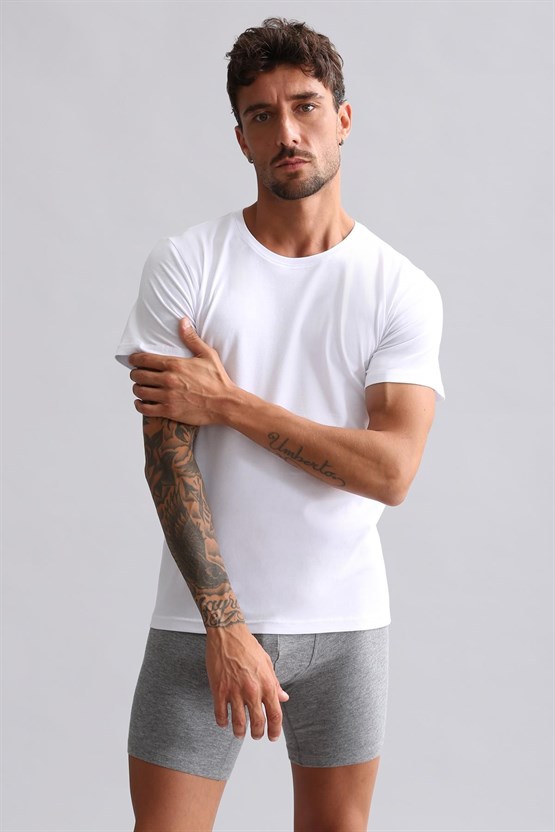 Mısırlı BAMBU HERCULES Slim Fit Bisiklet Yaka Fanila / T-Shirt Beyaz
