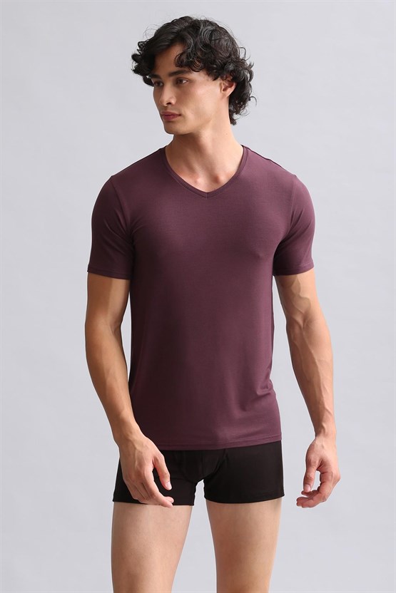 Mısırlı BAMBU HERCULES Slim Fit V Yaka Fanila / T-Shirt Mor