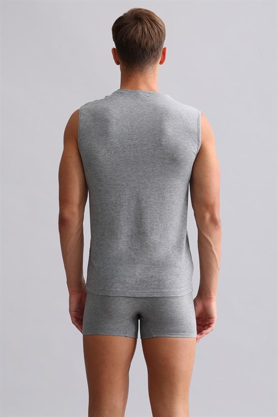 Mısırlı BAMBU HERCULES Slim Fit V Yaka Sporcu Atlet / T-Shirt Gri Melanj