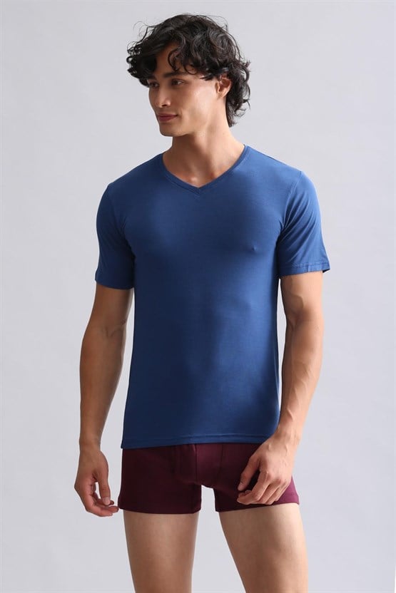 Mısırlı BAMBU HERCULES Slim Fit V Yaka Fanila / T-Shirt Gece Mavisi