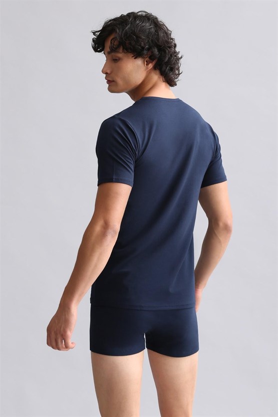 Mısırlı BAMBU HERCULES Slim Fit V Yaka Fanila / T-Shirt Lacivert