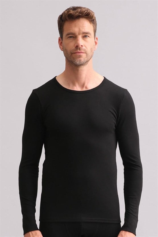 Mısırlı BAMBU TERMAL Bisiklet Yaka Uzun Kollu Fanila / Sweatshirt Siyah