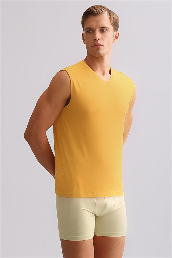 Mısırlı BAMBU ZEUS LUXURY Regular Fit V Yaka Sporcu Atlet / T-Shirt Hardal