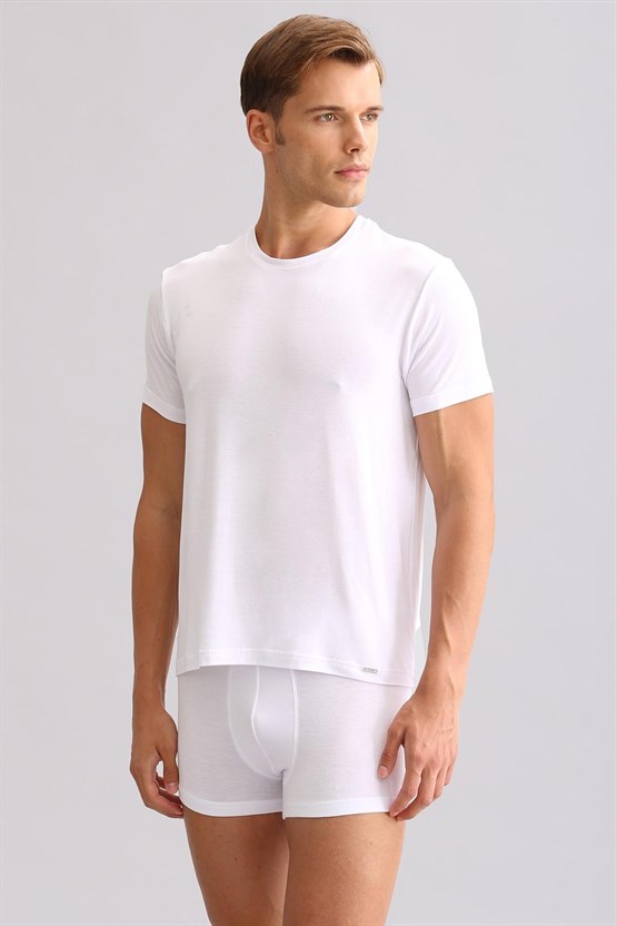 Mısırlı BAMBU ZEUS LUXURY Regular Fit Bisiklet Yaka Fanila / T-Shirt Beyaz