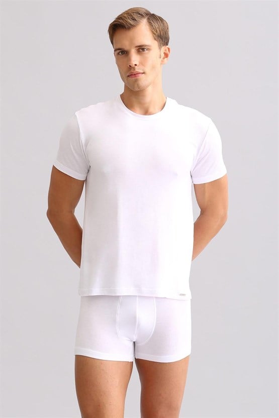 Mısırlı BAMBU ZEUS LUXURY Regular Fit Bisiklet Yaka Fanila / T-Shirt Beyaz
